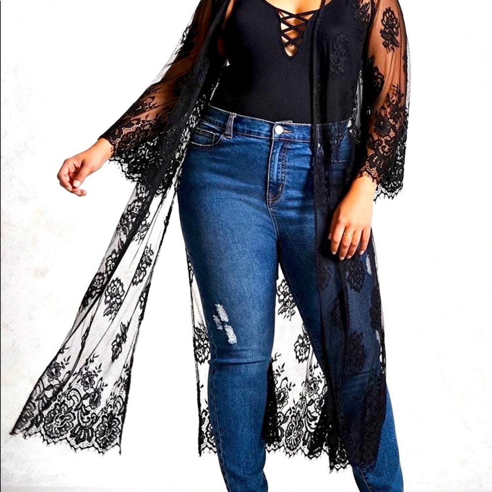 Forever 21+ Sheer Knit Black Lace Kimono Plus Size 2X Women’s Cardigan